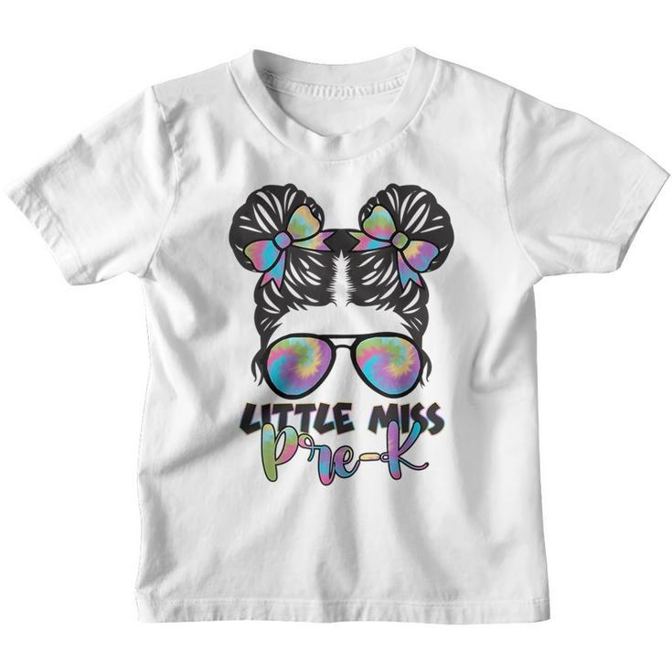 Tie Dye Little Miss Pre-K Messy Bun Teacher And Child  Gifts For Teacher Funny Gifts Youth T-shirt