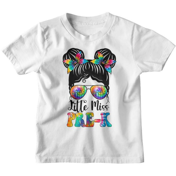 Tie Dye Messy Bun Little Miss Pre K Back To School Preschool  Youth T-shirt