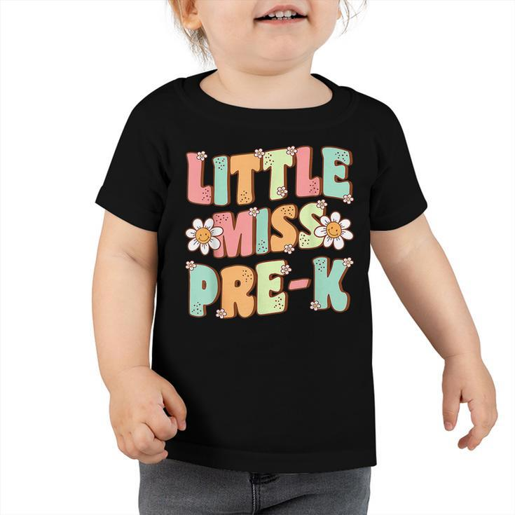 First Day Of Little Miss Pre K Back To School Retro Groovy Toddler Tshirt