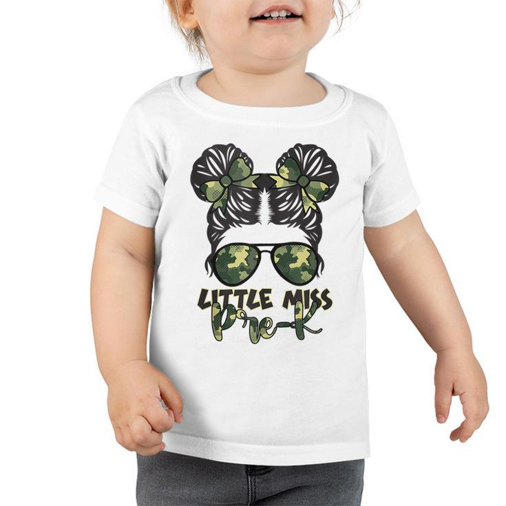 Camo Little Miss Pre-K Messy Bun Teacher And Child Gifts For Teacher Funny Gifts Toddler Tshirt