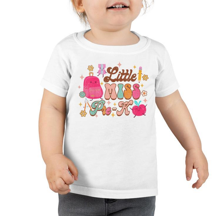 Kids Little Miss Pre-K Baby Girl First Day Of School Groovy  Little Miss Gifts Toddler Tshirt