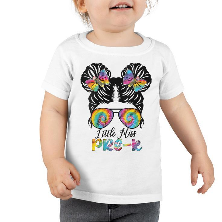 Little Miss Pre-K Girls Messy Bun Tie Dye Back To School  Toddler Tshirt
