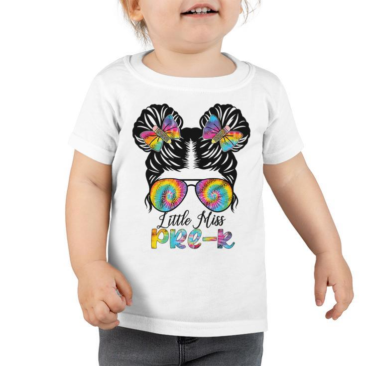 Little Miss Pre-K Girls Messy Bun Tie Dye Back To School   Toddler Tshirt