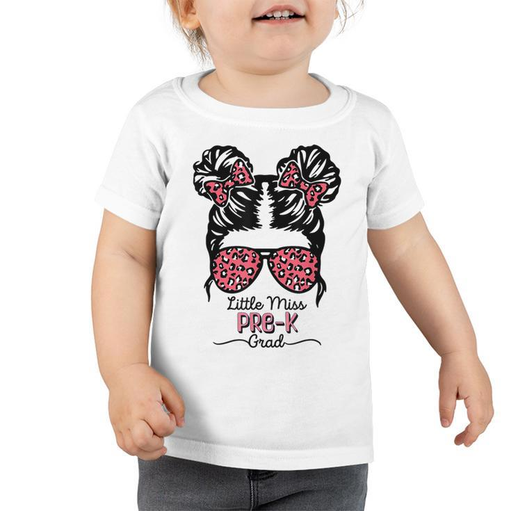 Little Miss Pre-K Grad Pink Leopard Messy Bun Graduation  Toddler Tshirt