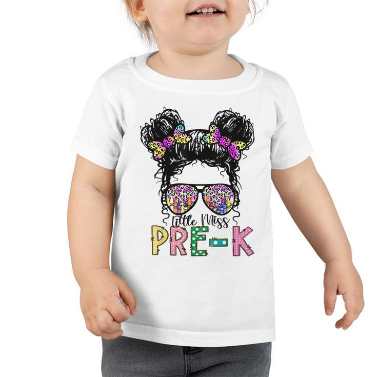 Little Miss Pre-K Messy Bun Sunglasses Leopard Tie Dye  Toddler Tshirt