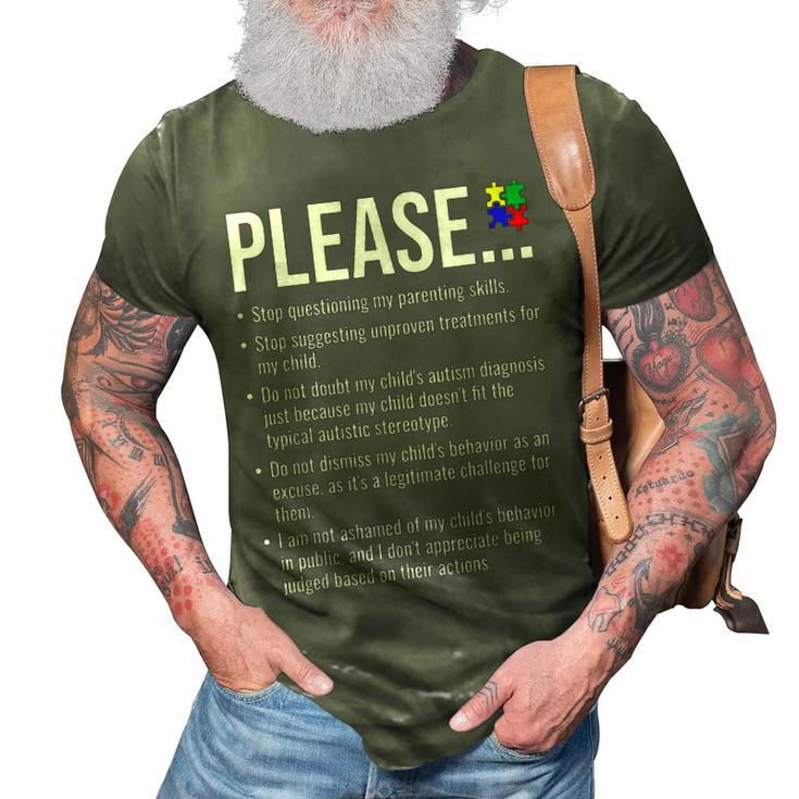 Stop Questioning My Parenting Skills Autistic Mom Dad Autism 3D Print Casual Tshirt