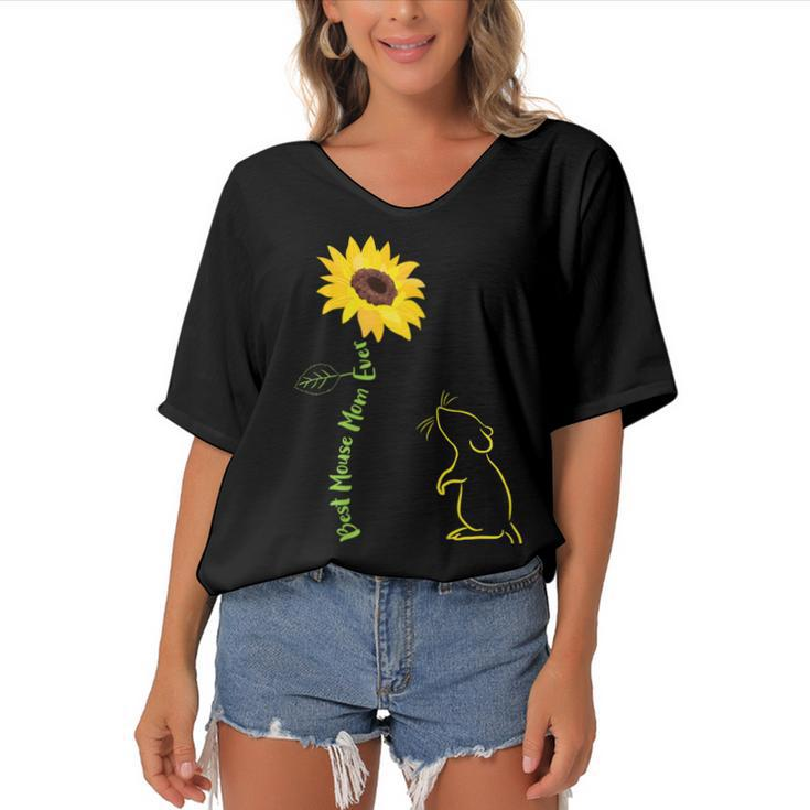 Best Mouse Mom Ever Sunflower Mouse Mama Mouse Mouse  Gift For Womens Gift For Women Women's Bat Sleeves V-Neck Blouse