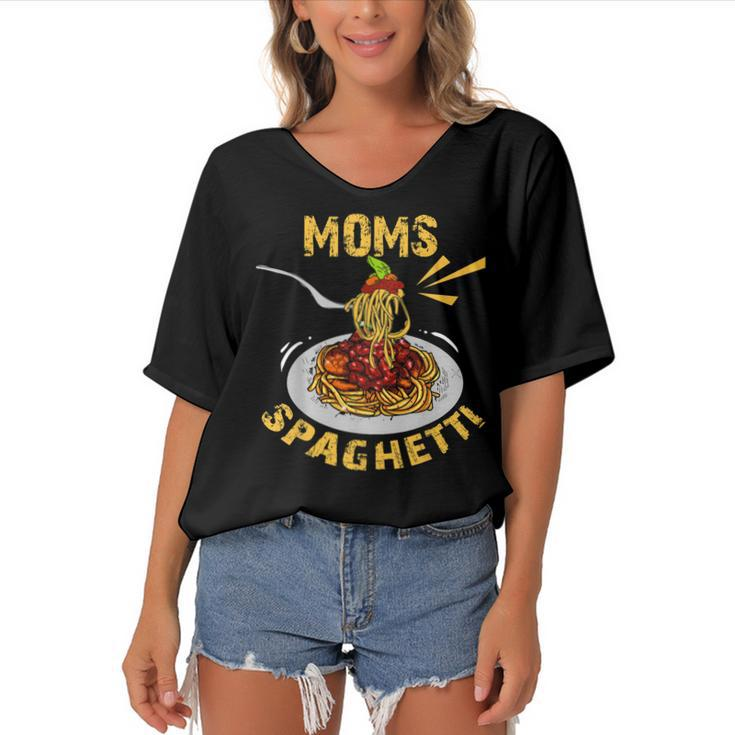 Moms Spaghetti Food Lovers Mothers Day Novelty  Gift For Women Women's Bat Sleeves V-Neck Blouse
