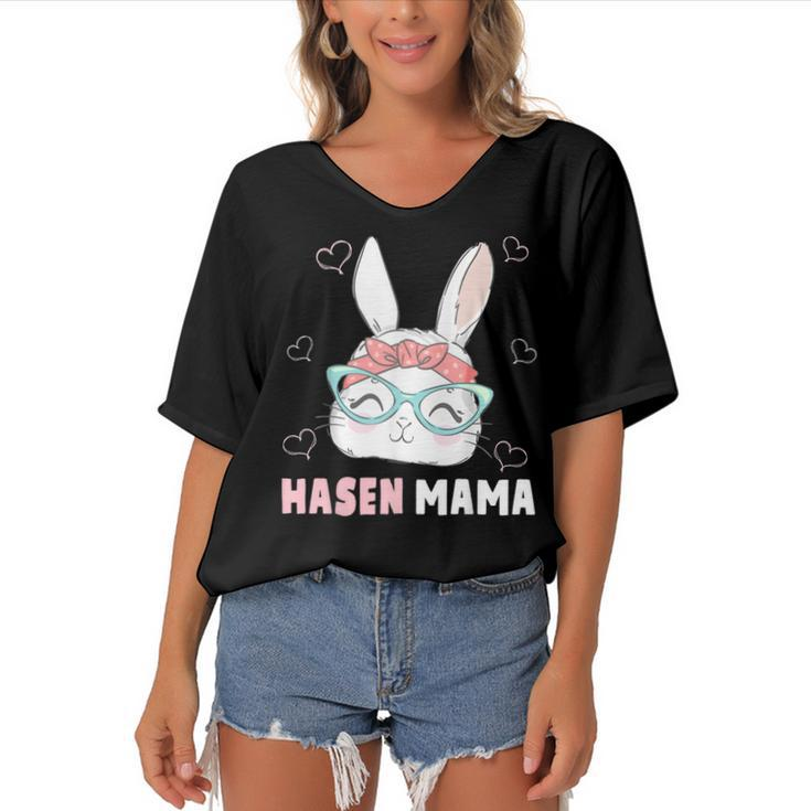 Rabbit Mum Bandana Rabbit Easter Rabbit Mum  Gift For Women Women's Bat Sleeves V-Neck Blouse