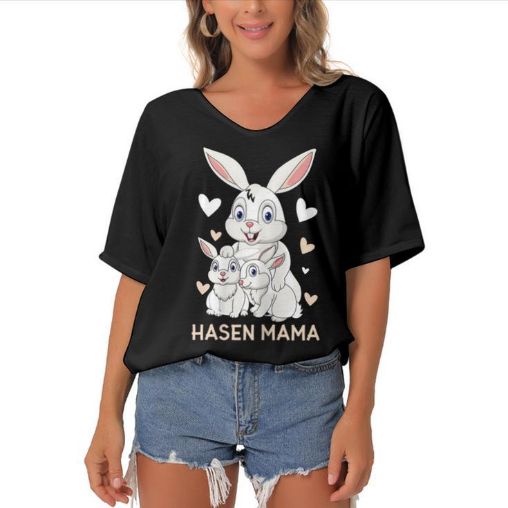 Rabbit Mum Design Cute Bunny Outfit For Girls  Gift For Women Women's Bat Sleeves V-Neck Blouse