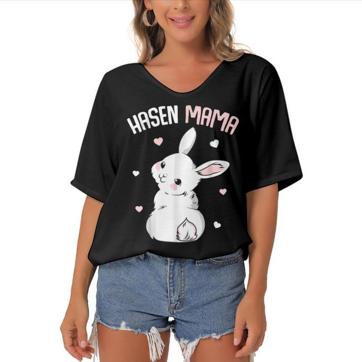Rabbit Mum  With Rabbit Easter Bunny  Gift For Women Women's Bat Sleeves V-Neck Blouse