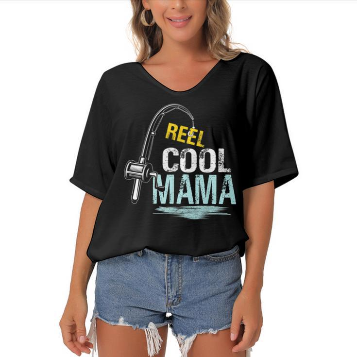Reel Cool Mama Fishing Fisherman Funny Retro  Gift For Women Women's Bat Sleeves V-Neck Blouse