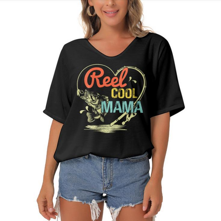 Reel Cool Mama Fishing Mothers Day For  Gift For Womens Gift For Women Women's Bat Sleeves V-Neck Blouse