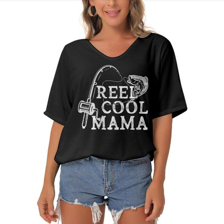 Retro Reel Cool Mama Fishing Fisher Mothers Day  Gift For Womens Gift For Women Women's Bat Sleeves V-Neck Blouse