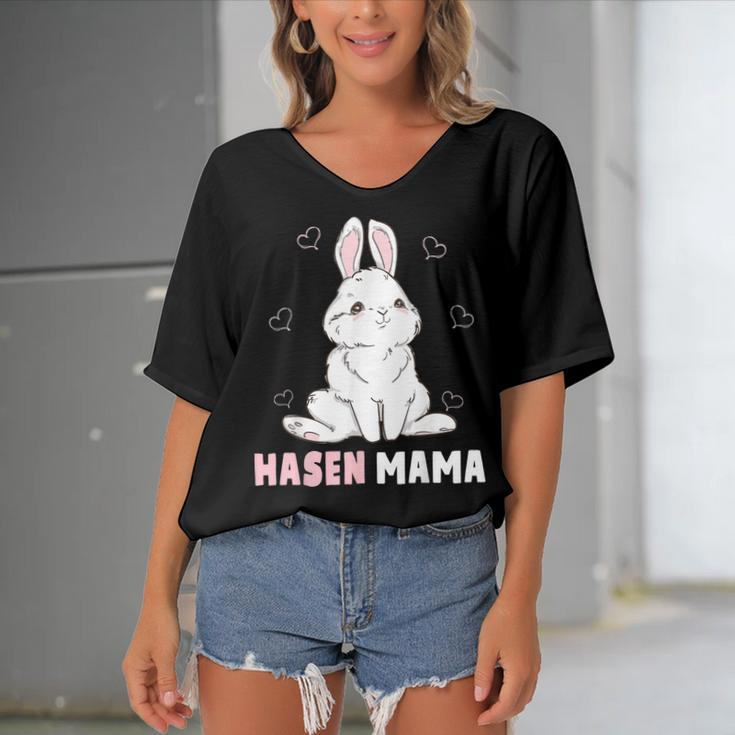 Cute Bunny Easter Rabbit Mum Rabbit Mum Gift For Women Women's Bat Sleeves V-Neck Blouse