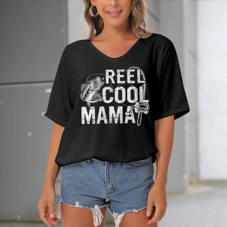 Distressed Reel Cool Mama Fishing Mothers Day Gift For Womens Gift For Women Women's Bat Sleeves V-Neck Blouse