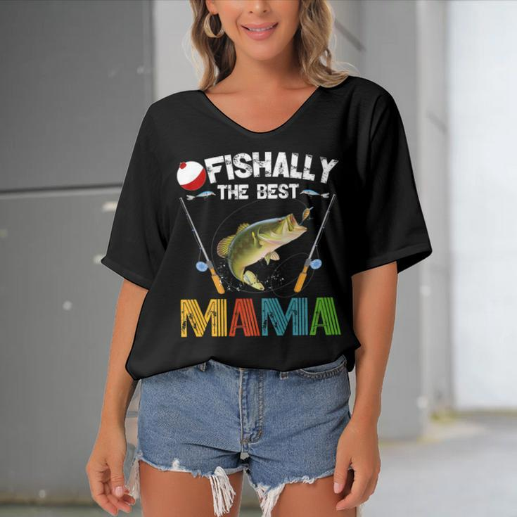 Ofishally The Best Mama Fishing Rod Mommy Funny Mothers Day Gift For Women Women's Bat Sleeves V-Neck Blouse
