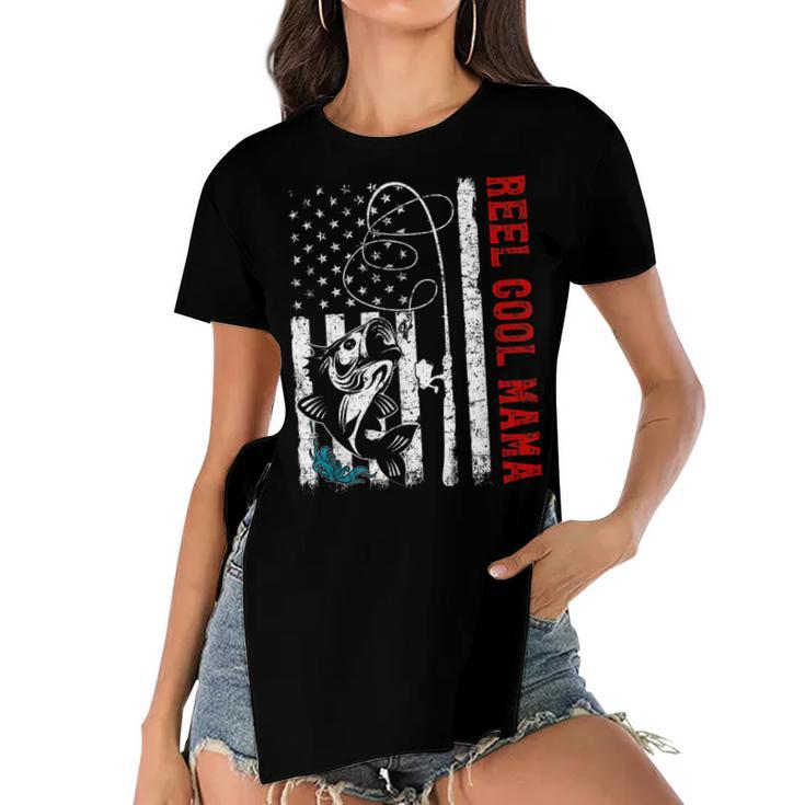 Usa Flag Reel Cool Mama Fishing Fisher Fisherman  Gift For Women Women's Short Sleeves T-shirt With Hem Split