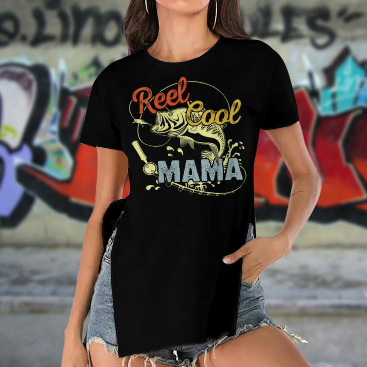 Mothers Day Funny Retro Reel Cool Mama Fishing Lover Gift For Womens Gift For Women Women's Short Sleeves T-shirt With Hem Split