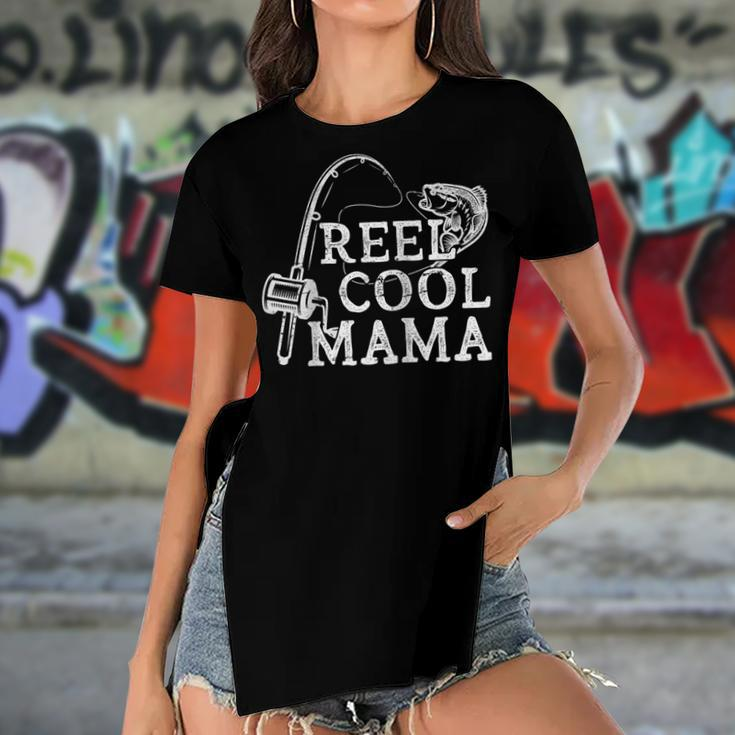 Retro Reel Cool Mama Fishing Fisher Mothers Day Gift For Women Women's Short Sleeves T-shirt With Hem Split
