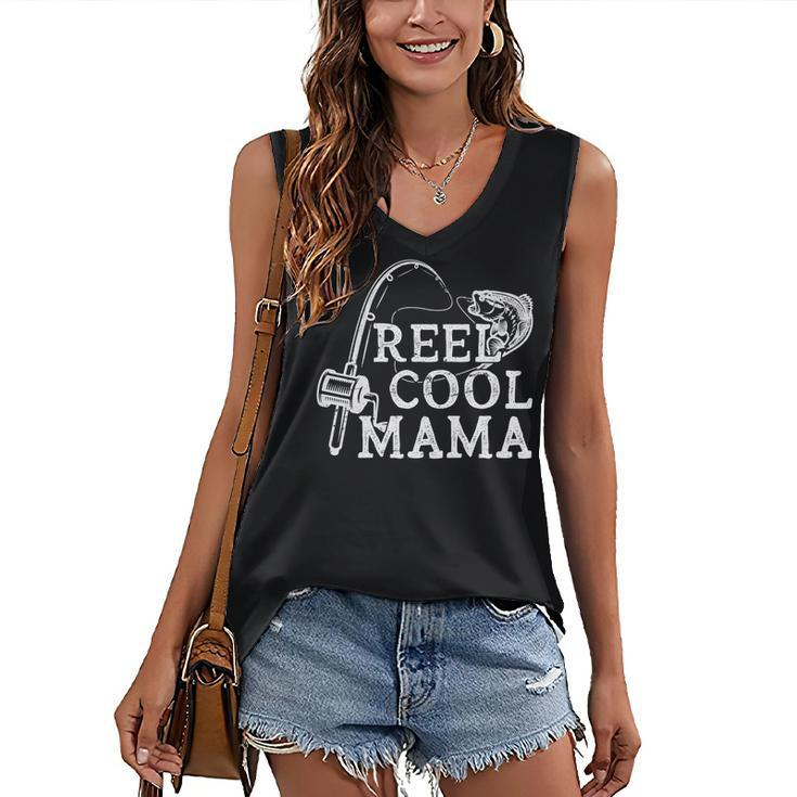 Retro Reel Cool Mama Fishing Fisher  Women's V-neck Tank Top