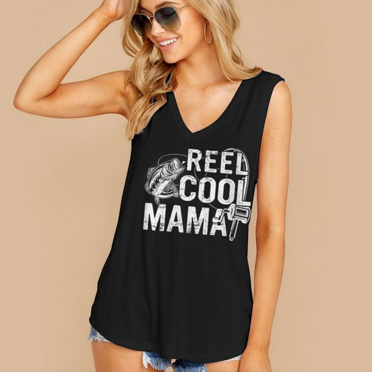 Distressed Reel Cool Mama Fishing Women's V-neck Tank Top