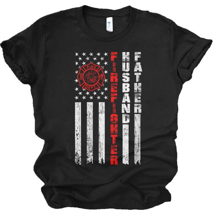 Firefighter Husband Father Fireman Fathers Day For Dad  Jersey T-Shirt