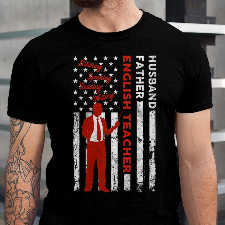 English Teacher Husband Dad Usa Flag American Fathers Jersey T-Shirt