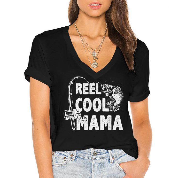 Family Lover Reel Cool Mama Fishing Fisher Fisherman  Gift For Women Women's Jersey Short Sleeve Deep V-Neck Tshirt