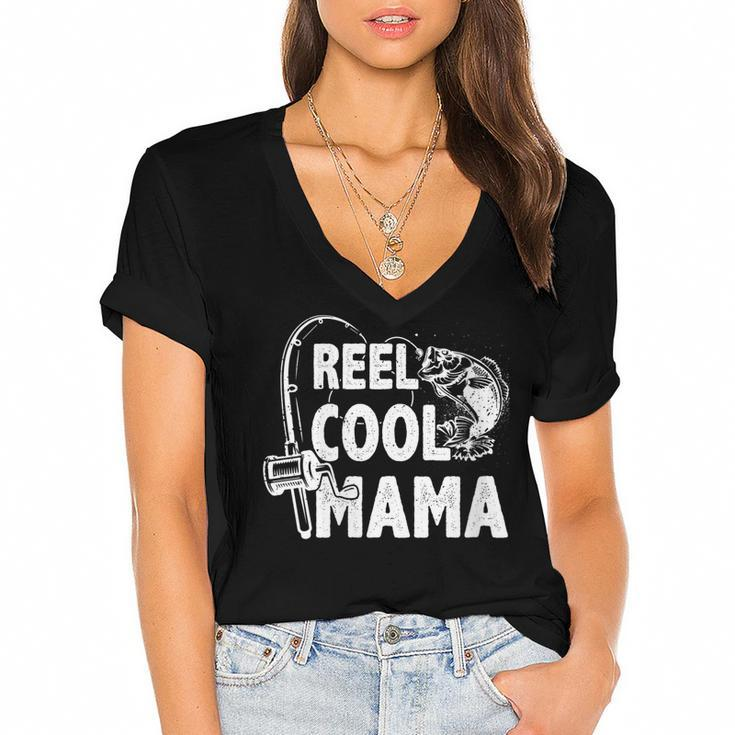 Family Lover Reel Cool Mama Fishing Fisher Fisherman  Gift For Womens Gift For Women Women's Jersey Short Sleeve Deep V-Neck Tshirt