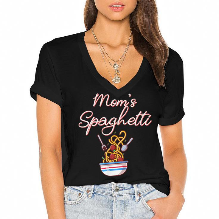 Funny Moms Spaghetti And Meatballs Meme Mothers Day Food  Gift For Women Women's Jersey Short Sleeve Deep V-Neck Tshirt