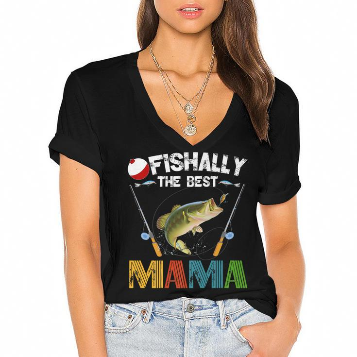 Ofishally The Best Mama Fishing Rod Mommy Funny Mothers Day   Gift For Women Women's Jersey Short Sleeve Deep V-Neck Tshirt