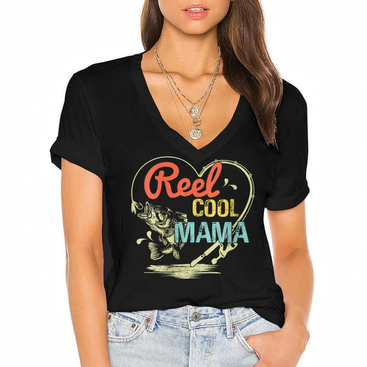 Reel Cool Mama Fishing Mothers Day For  Gift For Womens Gift For Women Women's Jersey Short Sleeve Deep V-Neck Tshirt