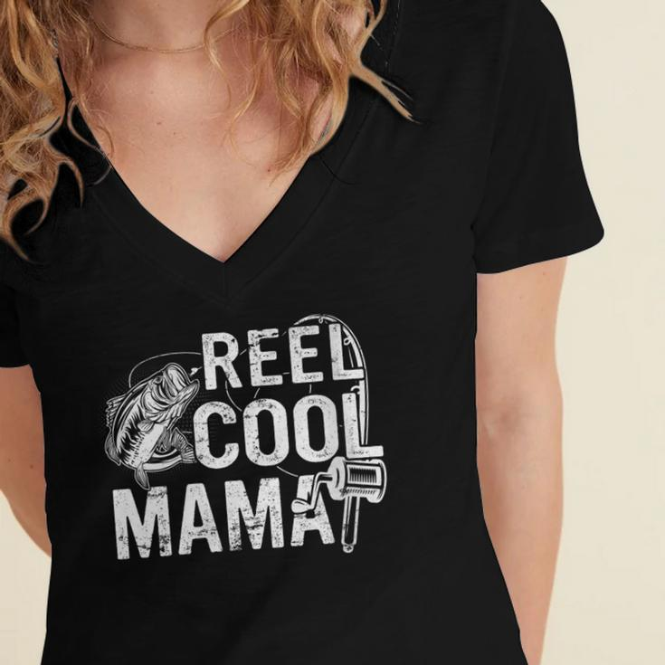 Distressed Reel Cool Mama Fishing Mothers Day Gift For Womens Gift For Women Women's Jersey Short Sleeve Deep V-Neck Tshirt