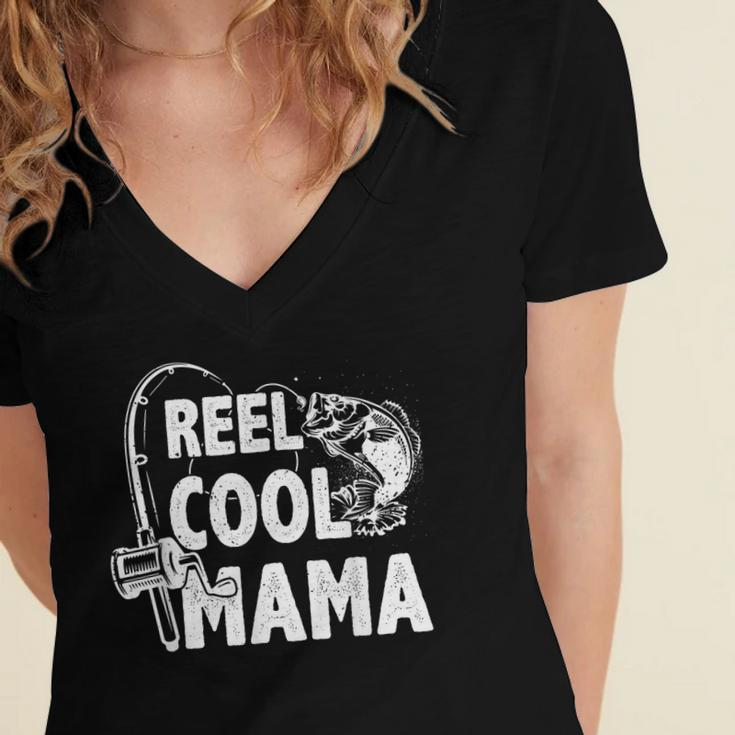 Family Lover Reel Cool Mama Fishing Fisher Fisherman Gift For Women Women's Jersey Short Sleeve Deep V-Neck Tshirt