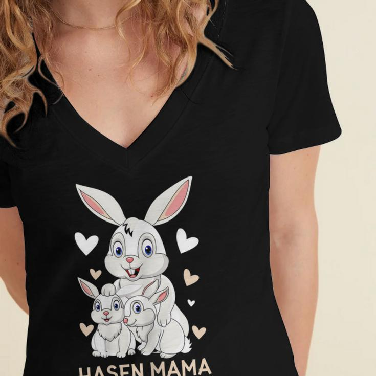 Rabbit Mum Design Cute Bunny Outfit For Girls Gift For Women Women's Jersey Short Sleeve Deep V-Neck Tshirt