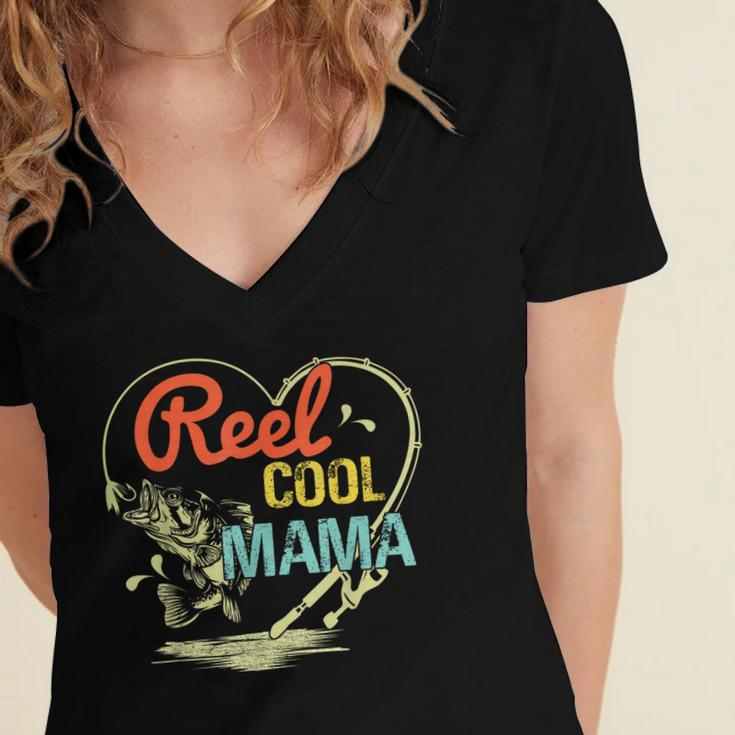Reel Cool Mama Fishing Mothers Day For Womens Gift For Women Women's Jersey Short Sleeve Deep V-Neck Tshirt