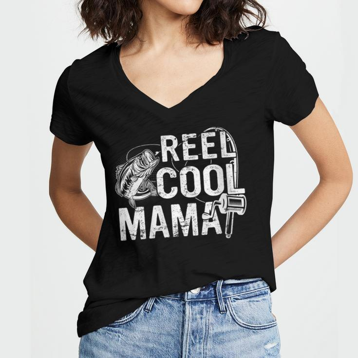 Distressed Reel Cool Mama Fishing Mothers Day Gift For Womens Gift For Women Women's Jersey Short Sleeve Deep V-Neck Tshirt