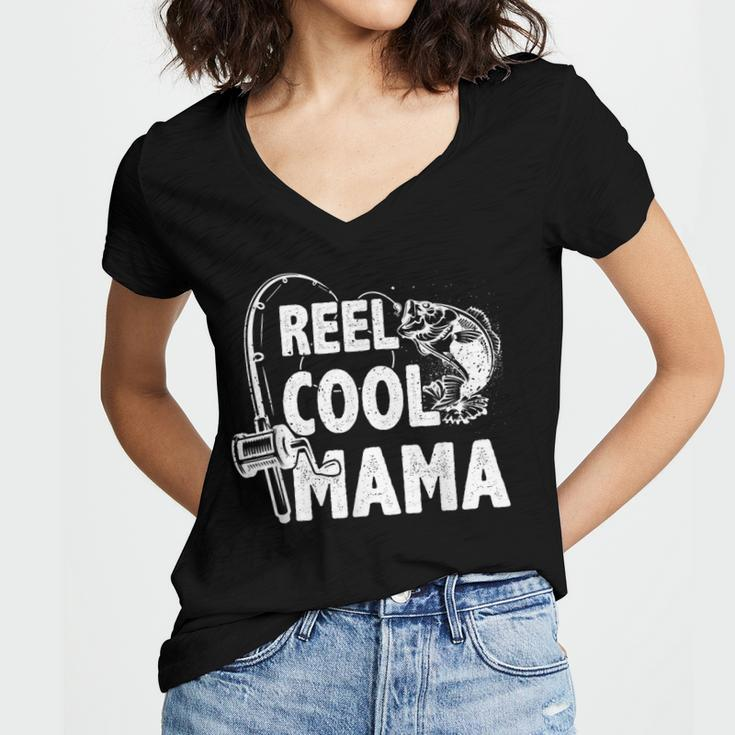 Family Lover Reel Cool Mama Fishing Fisher Fisherman Gift For Women Women's Jersey Short Sleeve Deep V-Neck Tshirt