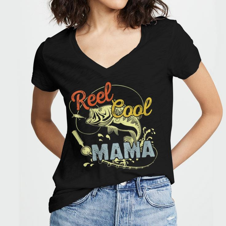 Mothers Day Funny Retro Reel Cool Mama Fishing Lover Gift For Womens Gift For Women Women's Jersey Short Sleeve Deep V-Neck Tshirt