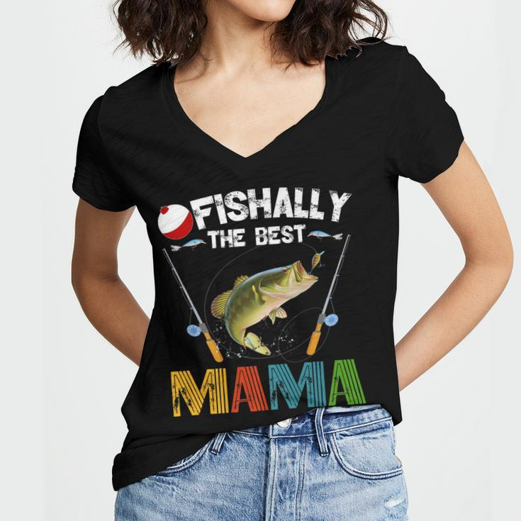 Ofishally The Best Mama Fishing Rod Mommy Funny Mothers Day Gift For Women Women's Jersey Short Sleeve Deep V-Neck Tshirt