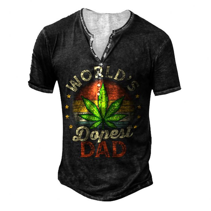 Fathers Day 420 Weed Dad Vintage Worlds Dopest Dad For Women Men's Henley T-Shirt
