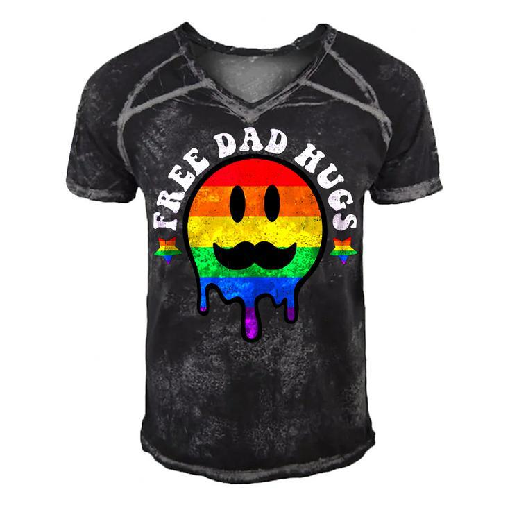 Free Dad Hugs Smile Face Gay Pride Daddy Lgbt Fathers Day Gift For Women Men's Short Sleeve V-neck 3D Print Retro Tshirt