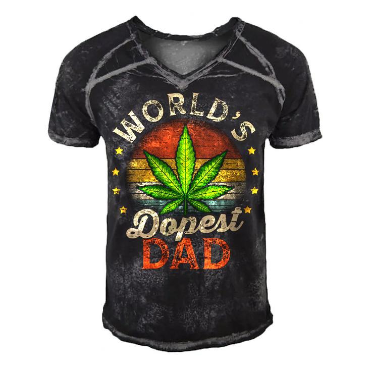 Funny Fathers Day 420 Weed Dad Vintage Worlds Dopest Dad  Gift For Womens Gift For Women Men's Short Sleeve V-neck 3D Print Retro Tshirt