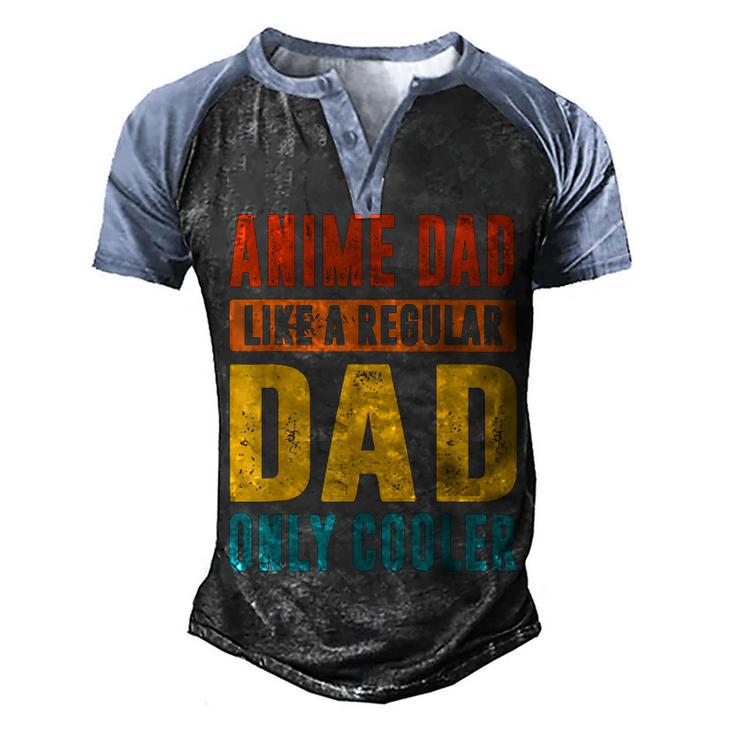 Anime Fathers Birthday Anime Dad Only Cooler Vintage Men's Henley Raglan T-Shirt