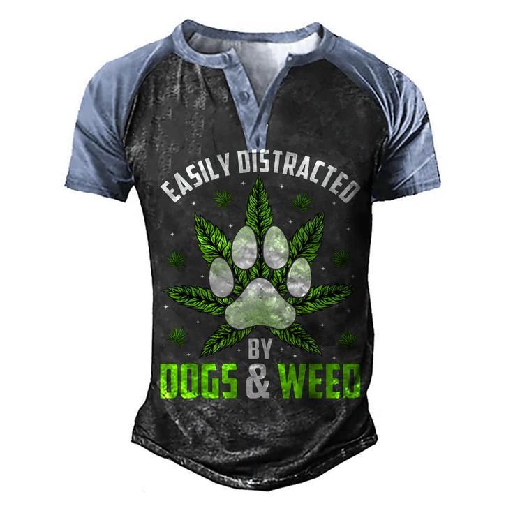 Dogs And Weed Dad Mom Dog Lover Cannabis Marijuana Men's Henley Raglan T-Shirt