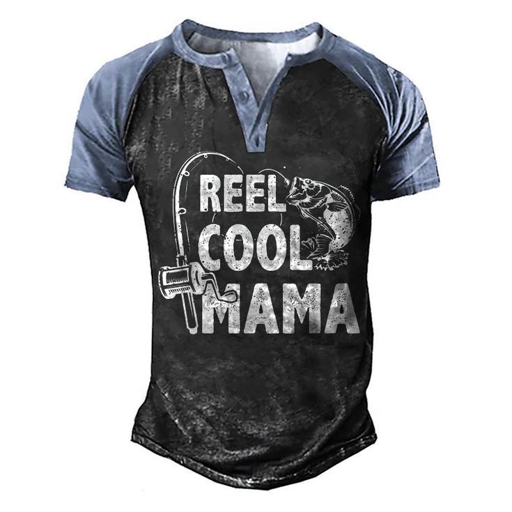 Family Lover Reel Cool Mama Fishing Fisher Fisherman Men's Henley Raglan T-Shirt