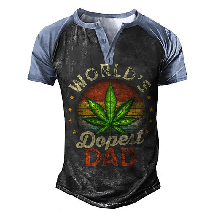Fathers Day 420 Weed Dad Vintage Worlds Dopest Dad Men's Henley Raglan T-Shirt