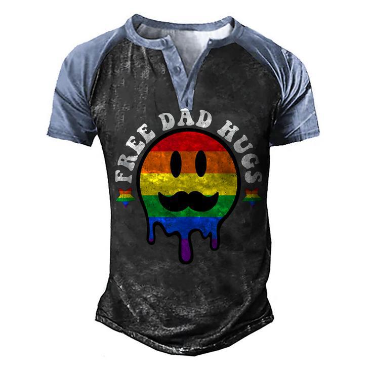 Free Dad Hugs Smile Face Gay Pride Daddy Lgbt Fathers Day Men's Henley Raglan T-Shirt