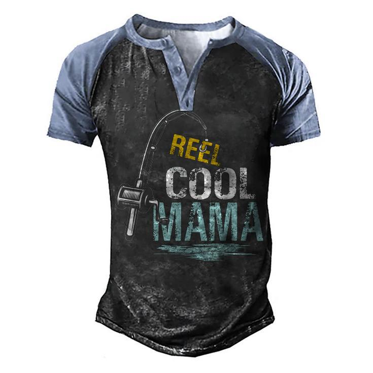Reel Cool Mama Fishing Fisherman Retro Men's Henley Raglan T-Shirt